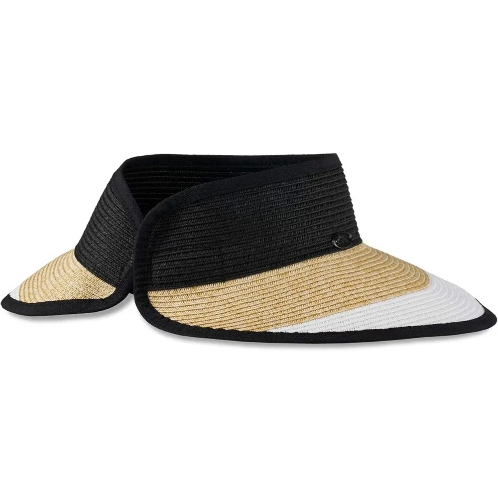 Callaway Womens Golf‎ Roll Up Sun Visor Straw Packable Wide Brim Hat Black Tan